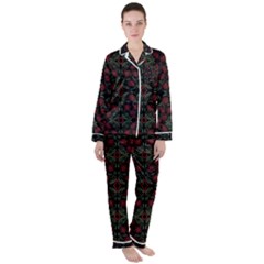 Folk Flowers Print Floral Pattern Ethnic Art Satin Long Sleeve Pajamas Set by Eskimos