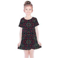 Folk Flowers Print Floral Pattern Ethnic Art Kids  Simple Cotton Dress by Eskimos