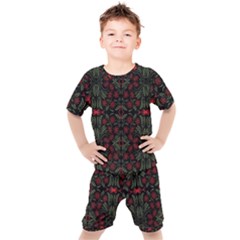 Folk Flowers Print Floral Pattern Ethnic Art Kids  Tee And Shorts Set by Eskimos