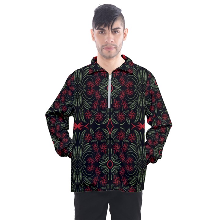 Folk flowers print Floral pattern Ethnic art Men s Half Zip Pullover