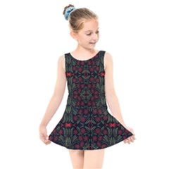 Folk Flowers Print Floral Pattern Ethnic Art Kids  Skater Dress Swimsuit by Eskimos