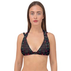 Folk Flowers Print Floral Pattern Ethnic Art Double Strap Halter Bikini Top by Eskimos