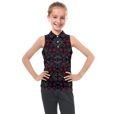 Folk Flowers Print Floral Pattern Ethnic Art Kids  Sleeveless Polo Tee by Eskimos