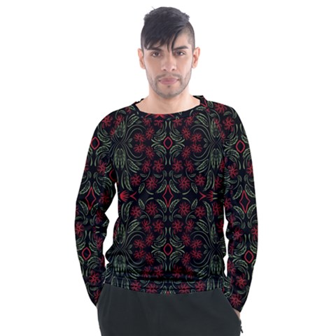 Folk Flowers Print Floral Pattern Ethnic Art Men s Long Sleeve Raglan Tee by Eskimos