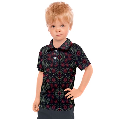 Folk Flowers Print Floral Pattern Ethnic Art Kids  Polo Tee by Eskimos