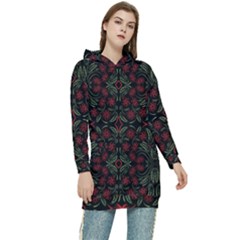 Folk Flowers Print Floral Pattern Ethnic Art Women s Long Oversized Pullover Hoodie