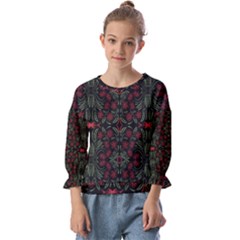 Folk Flowers Print Floral Pattern Ethnic Art Kids  Cuff Sleeve Top