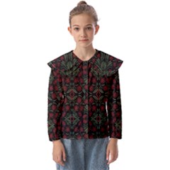 Folk Flowers Print Floral Pattern Ethnic Art Kids  Peter Pan Collar Blouse by Eskimos