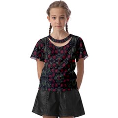 Folk Flowers Print Floral Pattern Ethnic Art Kids  Front Cut Tee by Eskimos