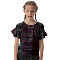 Folk Flowers Print Floral Pattern Ethnic Art Kids  Cut Out Flutter Sleeves by Eskimos