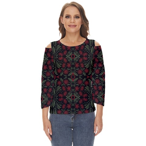 Folk Flowers Print Floral Pattern Ethnic Art Cut Out Wide Sleeve Top by Eskimos