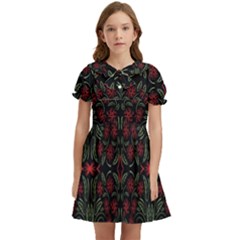 Folk Flowers Print Floral Pattern Ethnic Art Kids  Bow Tie Puff Sleeve Dress by Eskimos