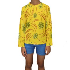 Folk Flowers Print Floral Pattern Ethnic Art Kids  Long Sleeve Swimwear by Eskimos