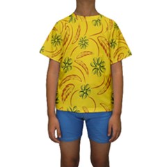 Folk Flowers Print Floral Pattern Ethnic Art Kids  Short Sleeve Swimwear by Eskimos