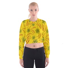 Folk Flowers Print Floral Pattern Ethnic Art Cropped Sweatshirt by Eskimos