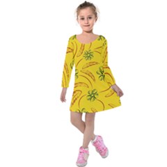 Folk Flowers Print Floral Pattern Ethnic Art Kids  Long Sleeve Velvet Dress