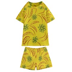 Folk Flowers Print Floral Pattern Ethnic Art Kids  Swim Tee And Shorts Set by Eskimos