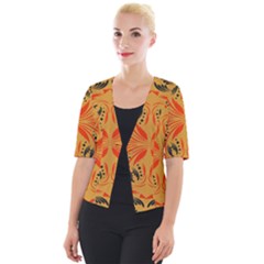 Folk Flowers Print Floral Pattern Ethnic Art Cropped Button Cardigan by Eskimos