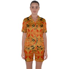 Folk Flowers Print Floral Pattern Ethnic Art Satin Short Sleeve Pajamas Set by Eskimos