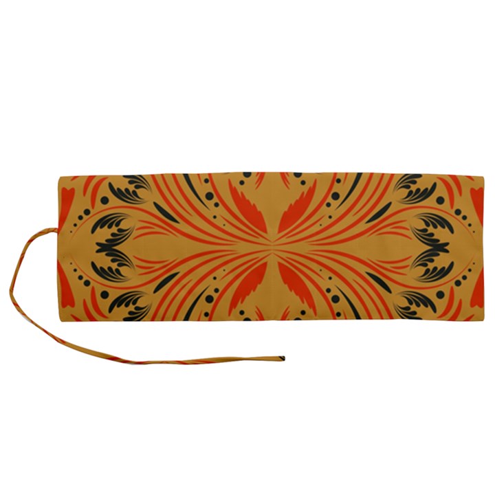 Folk flowers print Floral pattern Ethnic art Roll Up Canvas Pencil Holder (M)