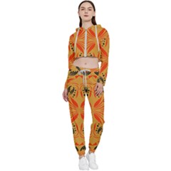 Folk Flowers Print Floral Pattern Ethnic Art Cropped Zip Up Lounge Set by Eskimos