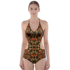 Folk Flowers Print Floral Pattern Ethnic Art Cut-out One Piece Swimsuit by Eskimos