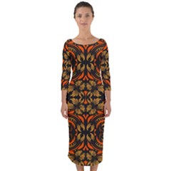 Folk Flowers Print Floral Pattern Ethnic Art Quarter Sleeve Midi Bodycon Dress by Eskimos