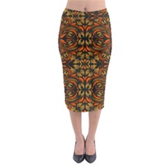 Folk Flowers Print Floral Pattern Ethnic Art Midi Pencil Skirt by Eskimos