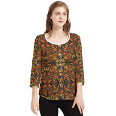 Folk Flowers Print Floral Pattern Ethnic Art Chiffon Quarter Sleeve Blouse by Eskimos