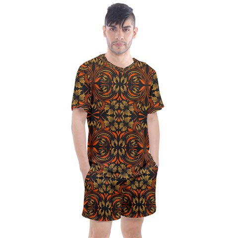 Folk Flowers Print Floral Pattern Ethnic Art Men s Mesh Tee And Shorts Set by Eskimos