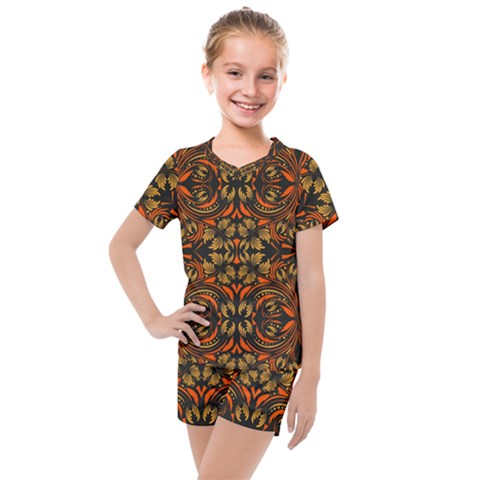 Folk Flowers Print Floral Pattern Ethnic Art Kids  Mesh Tee And Shorts Set by Eskimos