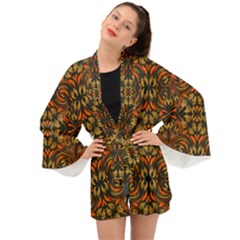 Folk Flowers Print Floral Pattern Ethnic Art Long Sleeve Kimono by Eskimos