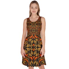 Folk Flowers Print Floral Pattern Ethnic Art Knee Length Skater Dress With Pockets by Eskimos