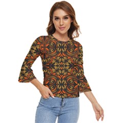 Folk Flowers Print Floral Pattern Ethnic Art Bell Sleeve Top