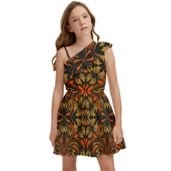 Folk Flowers Print Floral Pattern Ethnic Art Kids  One Shoulder Party Dress by Eskimos