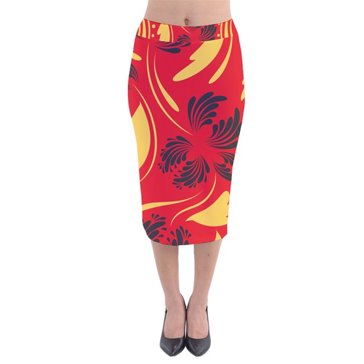 Folk flowers print Floral pattern Ethnic art Velvet Midi Pencil Skirt