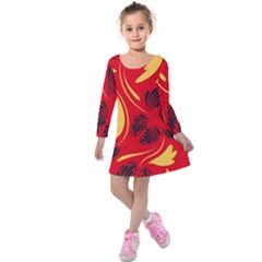 Folk Flowers Print Floral Pattern Ethnic Art Kids  Long Sleeve Velvet Dress