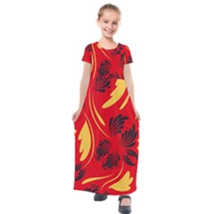 Folk Flowers Print Floral Pattern Ethnic Art Kids  Short Sleeve Maxi Dress by Eskimos