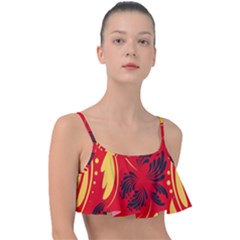 Folk Flowers Print Floral Pattern Ethnic Art Frill Bikini Top by Eskimos