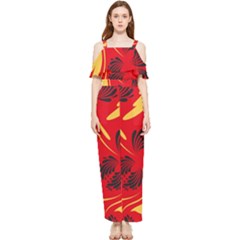 Folk Flowers Print Floral Pattern Ethnic Art Draped Sleeveless Chiffon Jumpsuit by Eskimos