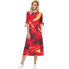 Folk Flowers Print Floral Pattern Ethnic Art Bow Sleeve Chiffon Midi Dress by Eskimos