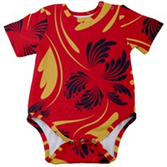 Folk Flowers Print Floral Pattern Ethnic Art Baby Short Sleeve Onesie Bodysuit by Eskimos