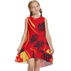 Folk Flowers Print Floral Pattern Ethnic Art Kids  Frill Swing Dress by Eskimos