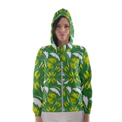 Folk Flowers Print Floral Pattern Ethnic Art Women s Hooded Windbreaker