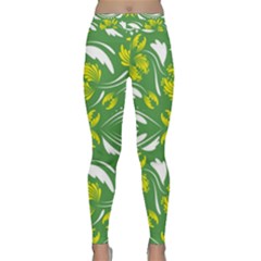 Folk Flowers Print Floral Pattern Ethnic Art Classic Yoga Leggings by Eskimos