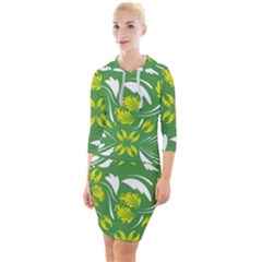 Folk Flowers Print Floral Pattern Ethnic Art Quarter Sleeve Hood Bodycon Dress by Eskimos