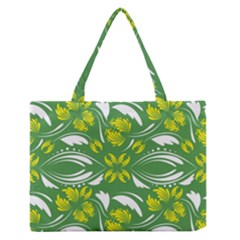 Folk Flowers Print Floral Pattern Ethnic Art Zipper Medium Tote Bag by Eskimos