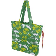 Folk Flowers Print Floral Pattern Ethnic Art Drawstring Tote Bag by Eskimos