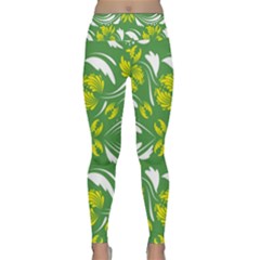 Folk Flowers Print Floral Pattern Ethnic Art Lightweight Velour Classic Yoga Leggings by Eskimos