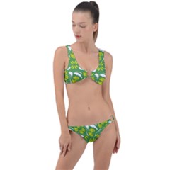 Folk Flowers Print Floral Pattern Ethnic Art Ring Detail Crop Bikini Set by Eskimos